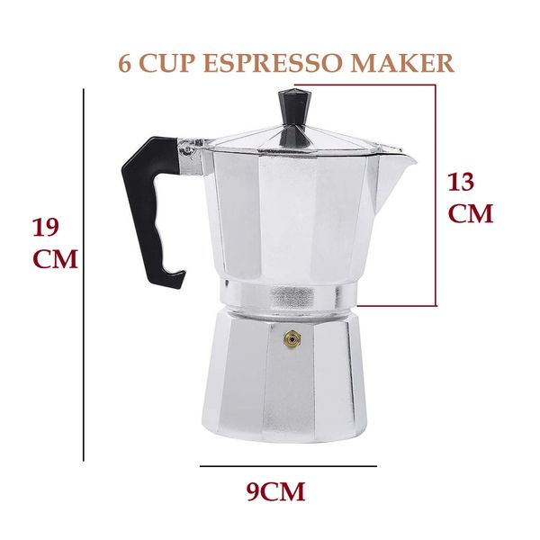 AL-FAHMI Italian Espresso Stove Top Coffee Maker 6 Espresso Cups Italian Stove Top Coffee Percolator Moka Pot (6 Cups / 300ml)