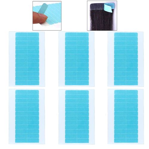 Replacement Tapes Adhesive Strips for Tape-In Hair Extensions, Double-Sided Adhesive Hair Tape for Hair Extensions, Wigs (Blue, Pack of 60)
