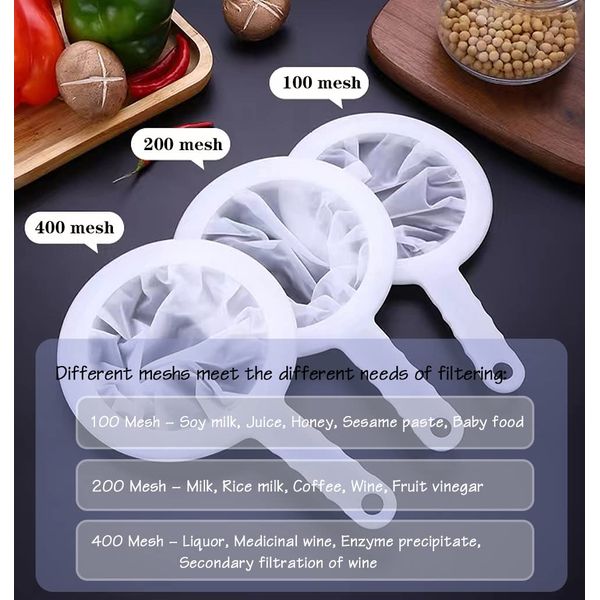 Nylon Ultra-Fine Mesh Strainer, Mesh Plastic Tea Strainer with Hole Hanging, Kitchen Sieve Food Strainer for Soy Milk,Tea,Juice,Coffee,400 Mesh Filter Strainer