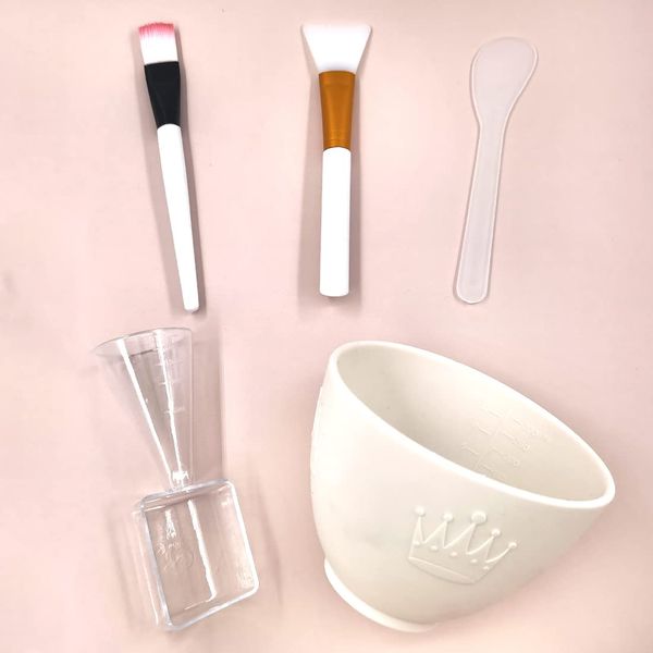 coldchill Silicone Face Mask Mixing Bowl Set, DIY Facemask Mixing Tool Kit with Silicone Mask Bowl, Facial Mask Brush, Bowl Stick Spatula, Face Mask Applicator, Measuring Cup (5 PCS＆White)