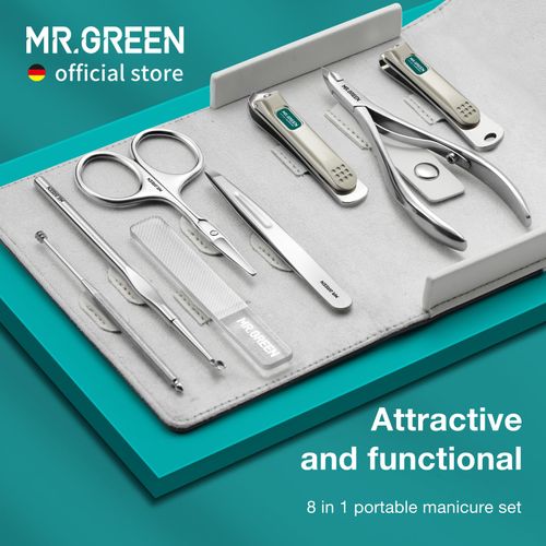 MR.GREEN Manicure Sets 8 in 1 Pedicure Kits Stainless Steel Nail Clipper Set Personal Care Tools with Microfiber Leather Case (Mr-6659)