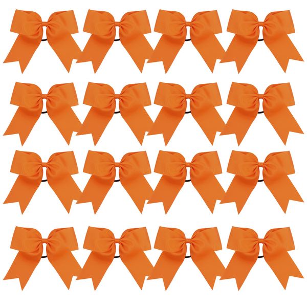 Cheer Bows 6 Inch Ponytail Holder Hair Tie 16 Pcs Hair Bow Cheerleader Bows Hair Tie (Orange)