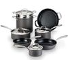 Lagostina Nera Hard Anodized Nonstick 12-Pc Cookware Set-Hammered Stainless Lids