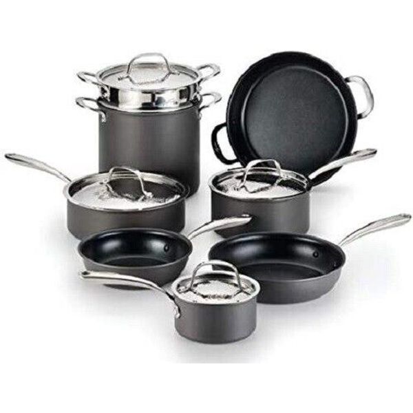 Lagostina Nera Hard Anodized Nonstick 12-Pc Cookware Set-Hammered Stainless Lids