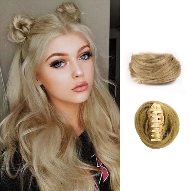 2PCS Space Bun Klaue Clip in Brötchen Donut Dutt Katze Ohren DIY Haarknoten Hochsteckfrisur Haarteile Haarverlängerungen Perücke Accessoire für Frauen Mädchen (24#)