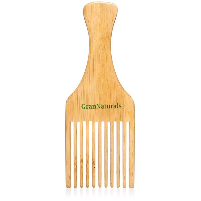 GranNaturals Wooden Comb & Hair Pick - Natural Wood Volumizing & Styling Tool for Thick, Coarse, Curly Hair - Non-Static Comb for Afro & Beard - Long Tooth Detangling Accessories for Men & Women