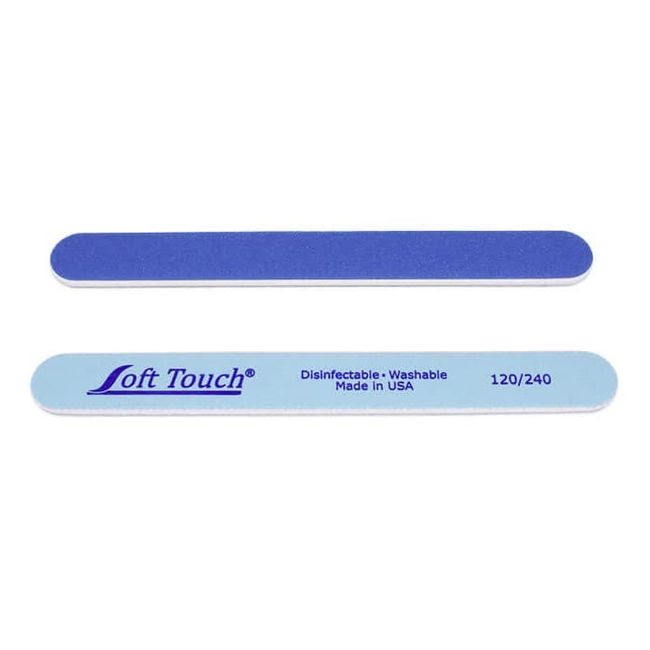 Soft Touch Nail File, Double Sided - 120/240 Grit, Light/Dark Blue, for Natural or Acrylic Nails, 7 Inch - One Piece