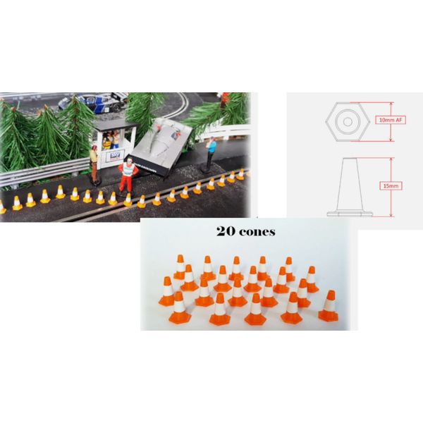 Safety Cones traffic cone Orange and White 15mm 20 pack Track Side Scenery 1:32