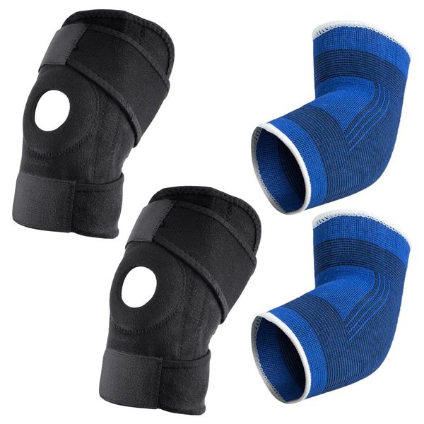 VBRHFRIF 1 Pair Of Knee Straps, 1 Pair Of Elbow Pads, Men'S Running Knee Pads Set, Knee Support Protective Gear, Adjustable Knee Pads