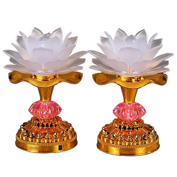 RAYWILL Lotus Flower Lotus Flower Buddha Buddhist Altar Buddhist Buddhist Altar Buddhist Altar Buddhist Buddhist Service Festival Festival Decoration Light Pair of 7 Colors Changing LED Set of 2