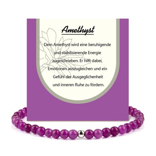 Genuine Amethyst Bracelet – Natural Stone Bracelet Women's with 6 mm Beads, Adjustable, Healing Stones Bracelet, Gemstone Jewellery, Chakra Bracelet, Talisman