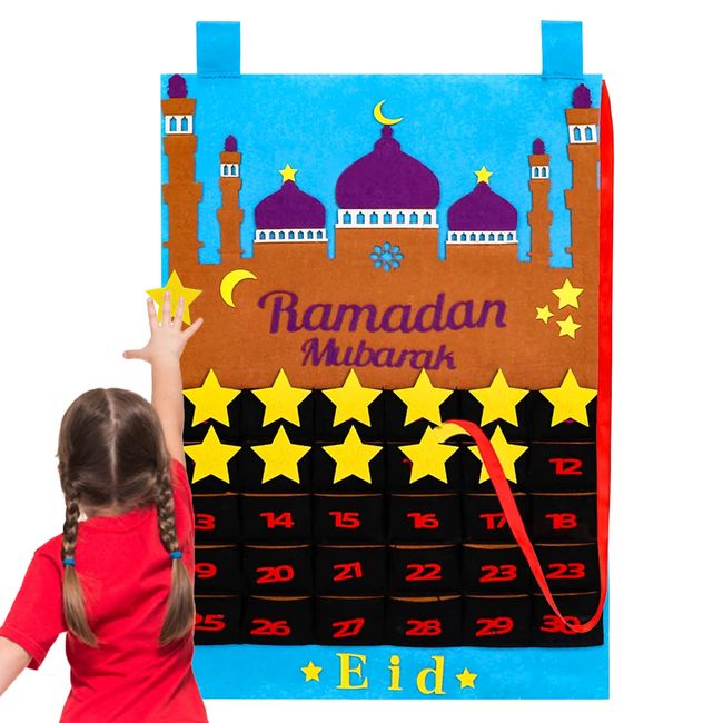 TOPJOWGA Eid Mubarak Countdown-Kalender Filz, 30 Tage Ramadan Kalender mit Taschen, Ramadan Wandkalender Spielzeug, Eid Mubarak Adventskalender, Ramadan Adventskalender Eid Party Dekoration (B)