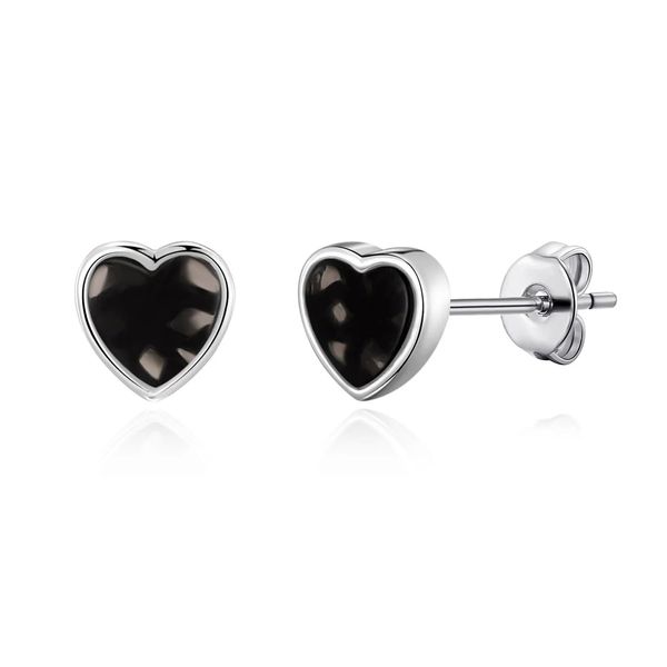 Philip Jones Black Onyx Heart Stud Earrings