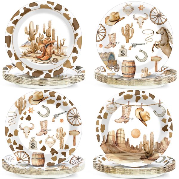 48 Pcs Western Cowboy Paper Plates for Western Party Supplies Wild West Disposable Dinner Plates Rodeo Cowboy Rodeo Dessert Plates Cowboy Rodeo Themed Shower Birthday Party Decorations Supplies Favors