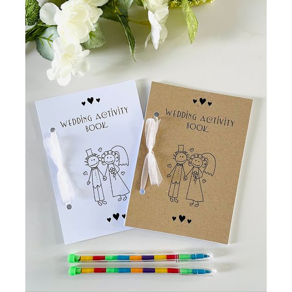 CHILDRENS WEDDING ACTIVITY BOOK WITH RIBBON BROWN | WHITE A6