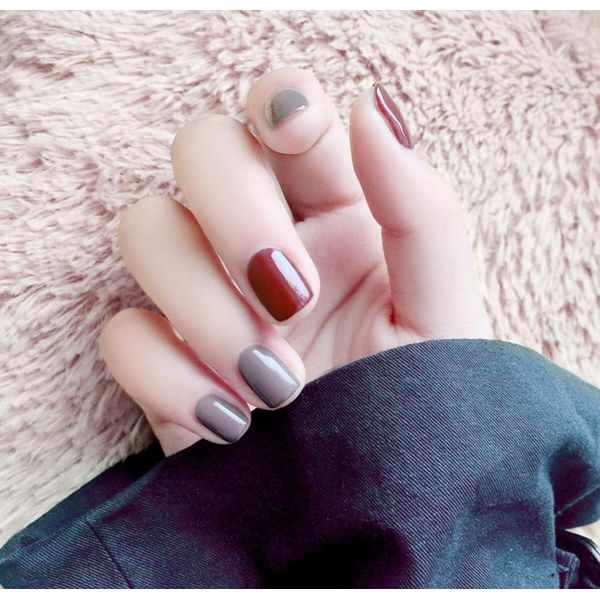 Short Nail Nails, Solid Color, Nails, Head, Color Matching, Beautiful, Cute, Handmade Nails, Pack of 24 (T9)