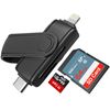 Lightning SD Card Reader for iPhone, iPad, 2 in 1 SD/Micro SD Card Adapter USB C (Read Two Cards Simultaneously), iPhone SD Card Reader with Lightning and USB C Port, Fast Transfer