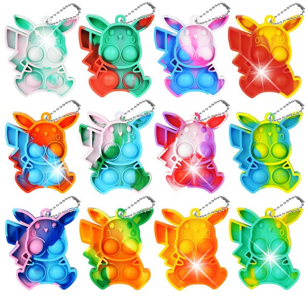 Ainiv Pop Push It Fidget Toy, 12 PCS Karikatur-Form Mini Schlüsselbund, Anti Stress Sensorik Pop Figetttoys Spielzeug mit Schlüsselanhänger, Poppet Bubble Finger Toys Autismus for ADHS Squeeze Toys