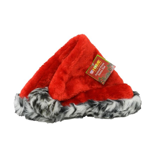 Home For The Holidays Animal Print Santa Hat Red/White