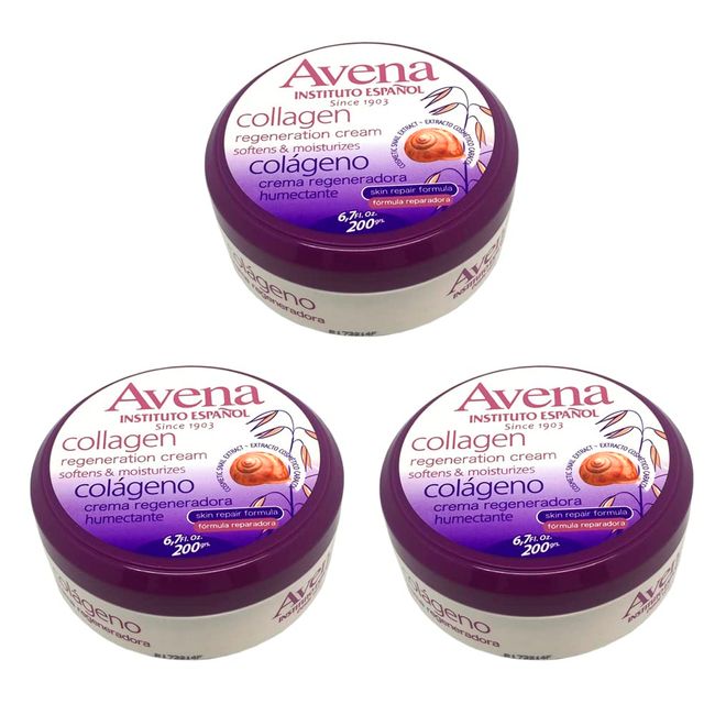 Instituto Espaol Avena Collagen Regenerating Cream. Softens & Moisturizes your Skin with Collagen to Improve your Appearance. 6.7 Fl Oz/ 200g. Pack of 3