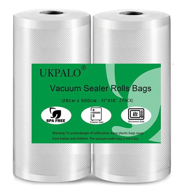 UKPALO 2 Pack 28cm x 500cm Vacuum Sealer Bags Rolls(Total 10m), 4 mil Thicken Food Save Vacuum Sealer Bags, BPA-Free Vacuum Seal Rolls, Great for Vac Seal Storage and Sous Vide