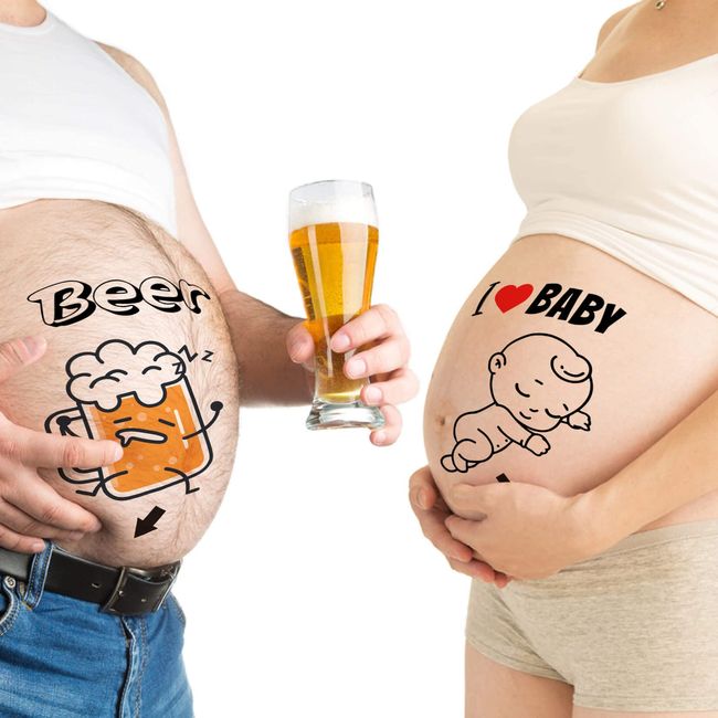 CARGEN 2 Blätter Schwangerschaft Temporäre Tattoos Babybauch Tattoos Bier Herz Schlafen Geschenke Niedliche Fotografie Requisiten