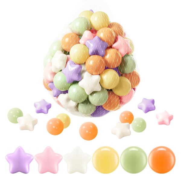 FHRILEK Ball Pit Balls Crush Proof Ball Pit Balls Plastic Toy Balls for Boys and Girls (200Pcs Multicolor Stars)