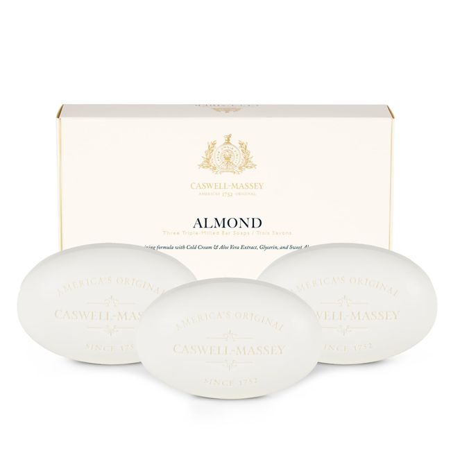 Caswell-Massey Triple Milled Almond Three-Soap Set, Natural Bar Soap for Men & Women, Moisturizing Men’s Luxury Body & Face Soap, 5.8 Oz Soap Bars (3 Soap Set)