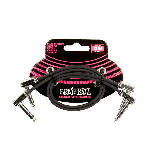 Ernie Ball 12" Flat Stereo Patch Cable 2 Pack - Black