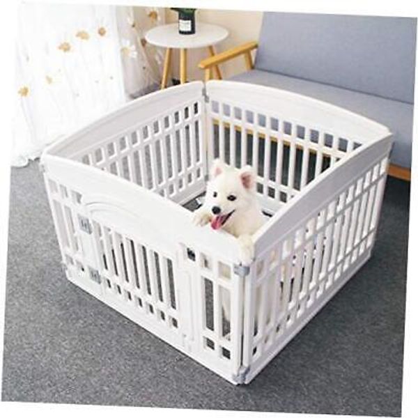 Pet Playpen Gate for Dogs Heavy Plastic Puppy Exercise Pen White WHITE 4*panel