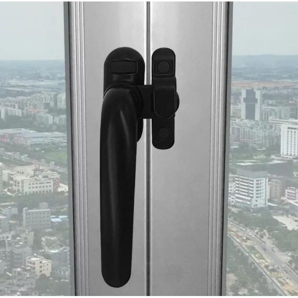 KAFENDA Aluminum Alloy Window Handle, Internal and External Sliding Door Handle, Suspended Window Handle, Door and Window Roller Handle, Casement Window Wheel Handle with Lock (Black)