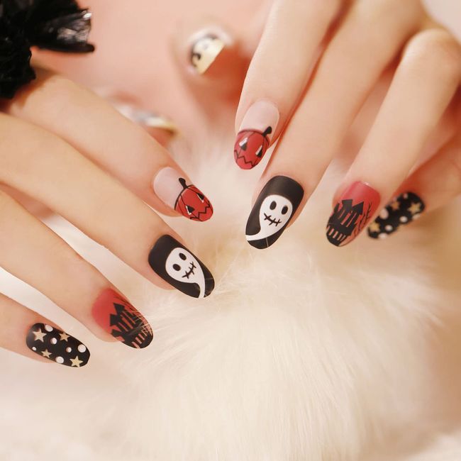 Square False Nails Halloween Black Pearl Press on Nails for Toes Nail Art  24pcs