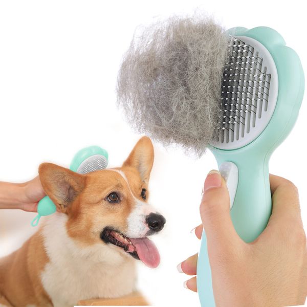 SanMori Pet Brush, Brushing Brush, Healing Brush, Cat Brush, Slicker Brush, One Push Type, Hair Loss Cleaner, Massage, Painless, Washable, Skin-Friendly, For Dogs and Cats, Medium Hair, Long Hair, For Breeds (Green)