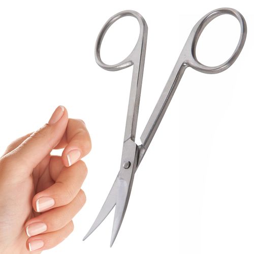 Small Stainless Steel Nail/Cuticle Scissors - Curved Blade for Neat Finger/Toenail Trimming