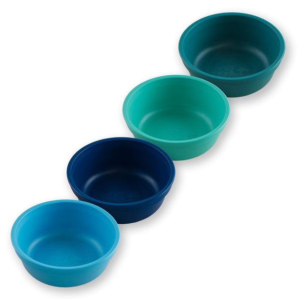 Re-Play Made in USA 12 Oz. Reusable Plastic Bowls, Pack of 4 Without Lid - Dishwasher and Microwave Safe Bowls for Snacks and Everyday Dining - Toddler Bowl Set 5.75" x 5.75" x 2", True Blue