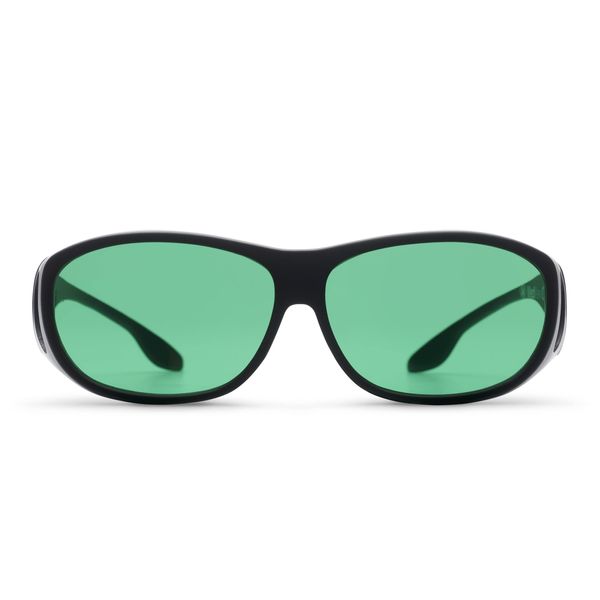 MigraLens OverView Fit-Over Glasses for Migraine Relief | Medium Size | Outdoors and Computer Screens | Unisex | Green Lenses | Black