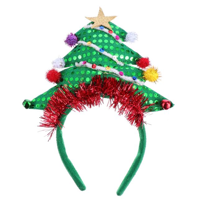 Lurrose Christmas Headbands Xmas Tree Headwear Christmas Tree Sequin Headdress with Star for Party Favor