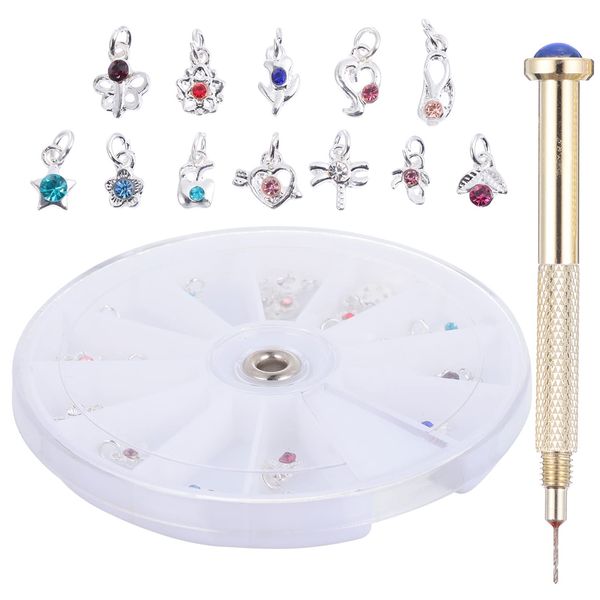 Uonlytech Manicure Tools Crystal Pendants Charms Nail Charm Drill Dangle Nail Art Charms Nail Piercing Tool with Charms for Tips Acrylic Gels and Nail Art Pendant Nail Jewels