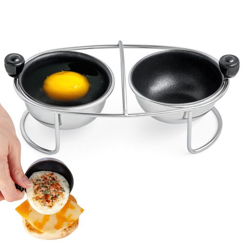 Eggssentials Egg Poacher Insert Stainless Steel Poached Egg Cooker Eggs Poaching Cup PFOA Free Egg Poachers Nonstick, 6.25" Rack Compatible with Skillet Instant Pot Pressure Cooker, 2 Poached Cups