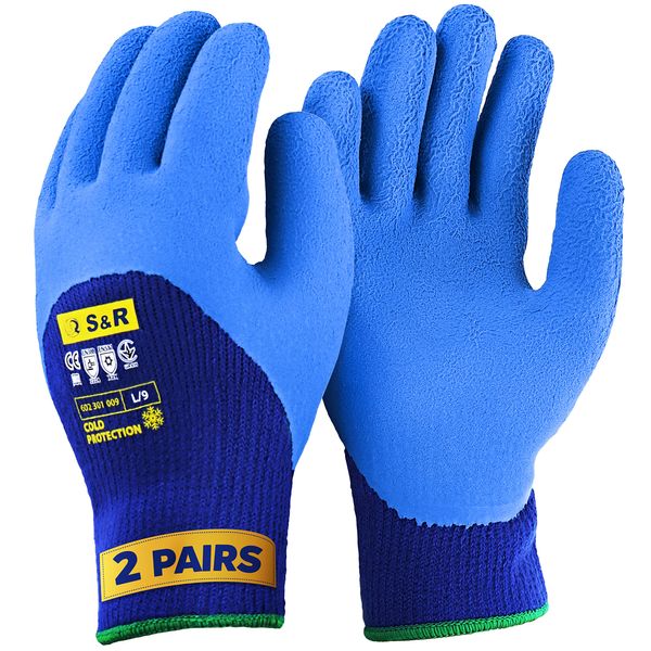 S&R 2 Pairs of Thermal Protective Work Gloves with Warming Acrylic Lining, Warm Gloves, Latex Coating, Working Gloves Size (L/9), Winter