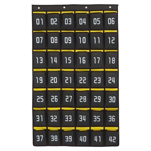 Numbered Classroom Pocket Chart for Phones Calculator, Classroom Phone Holder Hanging Closet Holder Hanging Wall Door Organizer Phone Pocket Holder for Classroom (Grey 42 Pockets)