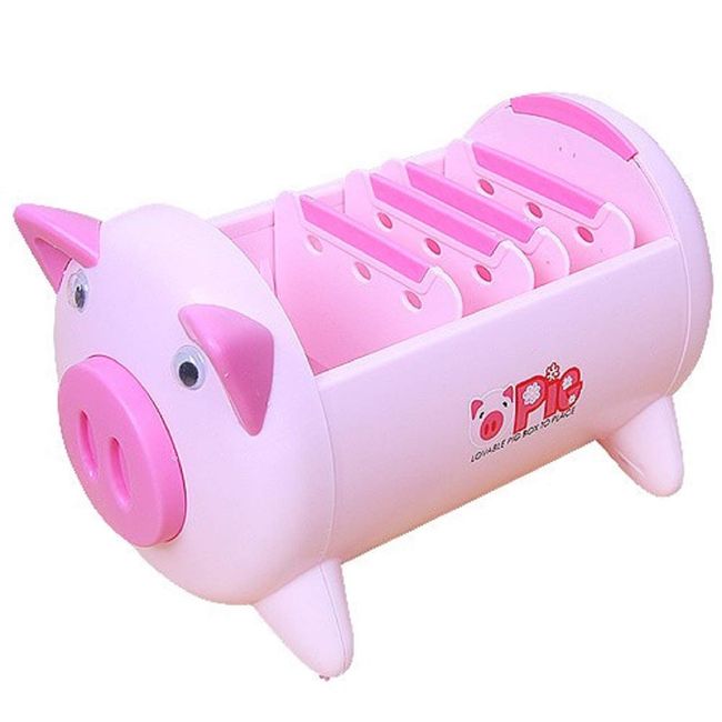 Queen-b Remote Control Rack, Pig Multifunctional, Cute, Stylish, Tabletop, Accessories, Storage, Rack, Pen, Stand, Box, Holder, Makeup, Cosmetics, Stationery (Pink)