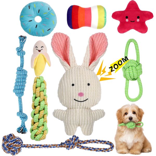 FUYOAL Puppy Chew Toys, 9 Pieces Natural Cotton Dog Rope Toys Puppy Teething Toys Interactive Puppy Toys Dog Toys for Small and Medium Dog