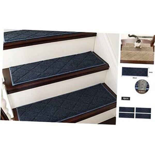 Edging Stair Treads Non-Slip Carpet Mat 28inX9in Indoor Stair Runners 4pc Navy