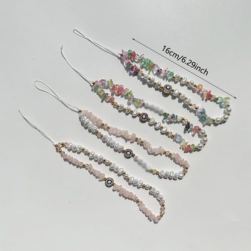 UUYYEO Evil Eye Phone Charm Crystal Beaded Cell Phone Lanyard Pink Cell Phone Charm Strap Cute Aesthetic Phone Charms Keychain Wrist Lanyard Phone String Holder