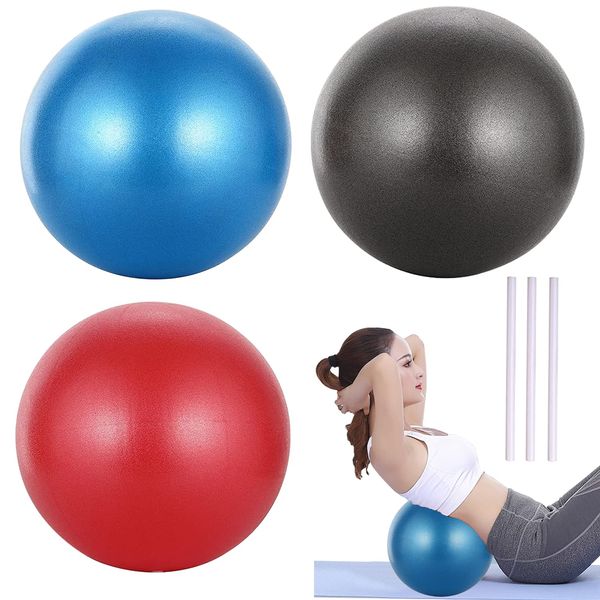 Gymnastikball,3 Stück Yoga Ball,25 cm Klein Pilates Ball,Dicker Anti Burst Gymnastikball,Anti Burst Pilates Ball,Für Fitness,Reha,Gymnastik,Rückentraining,Core Training(mit Aufblasbarem Strohhalm)