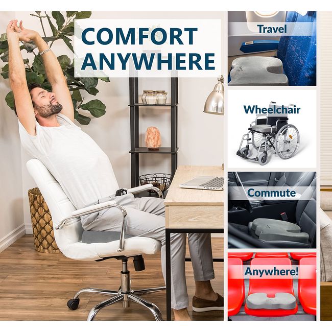Comfilife Gel Enhanced Seat Cushion - Non-Slip Orthopedic Gel & Memory Foam  Coccyx Cushion For Tailbone Pain - Office Chair Car Seat Cushion - Sciatica  & Back Pain Relief (Black) 
