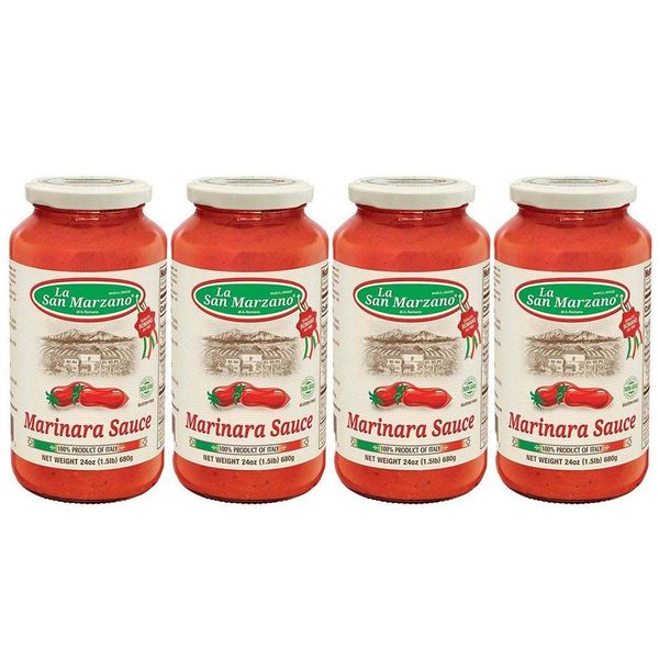 Marinara Pasta Sauce 100% Product of Italy 24 Ounce Jars - 100% Genuine Ingredients With San Marzano Tomatoes (Pack of 4)