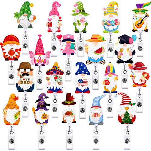 20 Pcs Holiday Badge Reels Retractable Seasonal Badge Holder Funny Cute Gnome Badge Felt Nurse Name ID Card Clip for Teacher Nurse Doctor Employees Spring St Patrick's Day Easter Gift(Gnome)