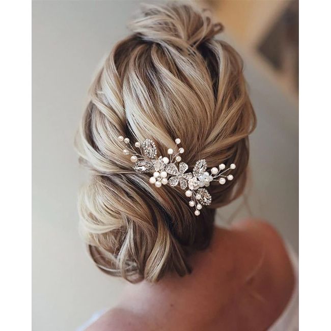 Vakkery Braut-Haarkamm für Hochzeit, Silberfarben, Kristall, Blume, Haar-Accessoires für Frauen und Mädchen